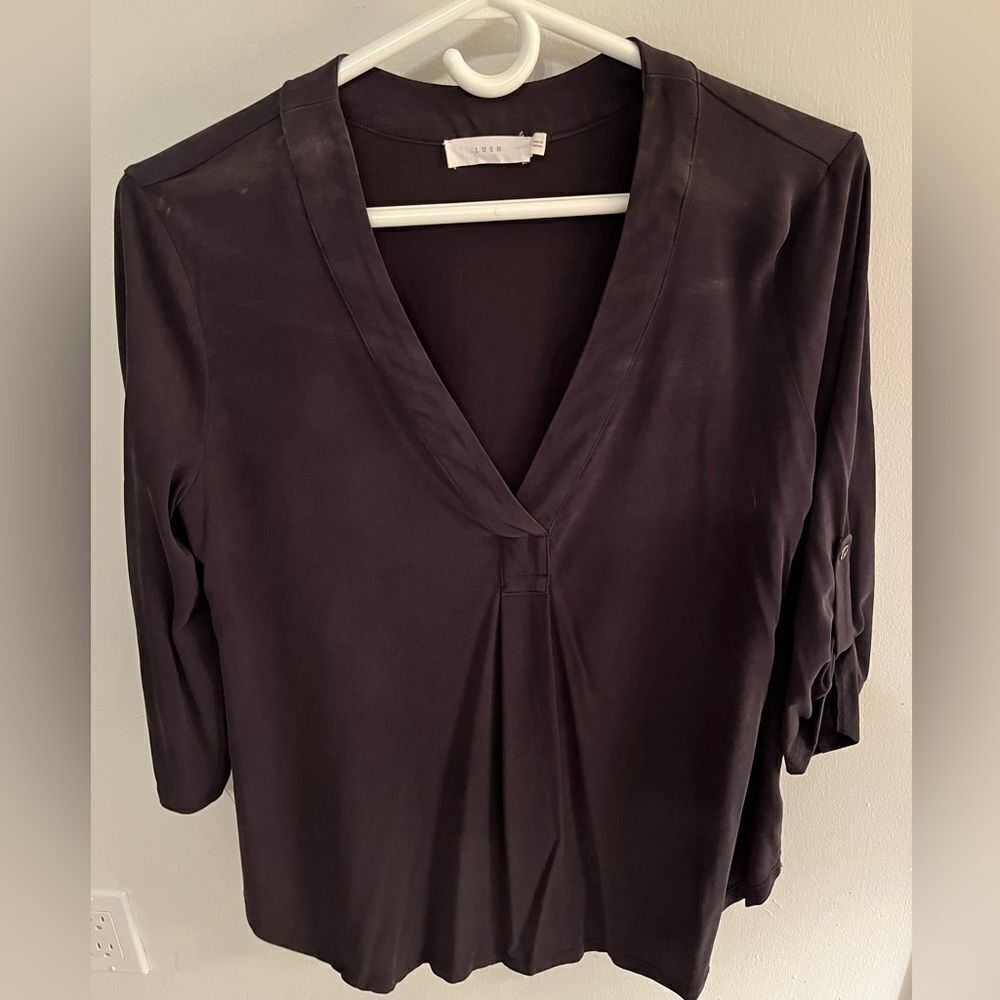 Lush Long Sleeve V-Neck Blouse